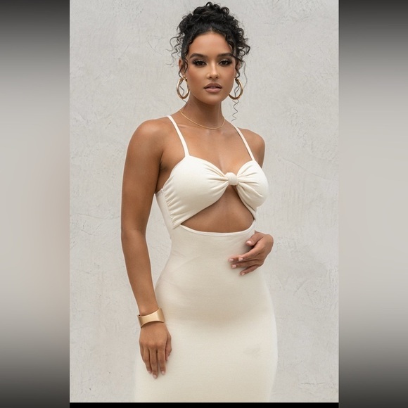 NEW Buttercream Midnight Memories Fitted Cut Out Midi Dress with Front Knot - Picture 5 of 8